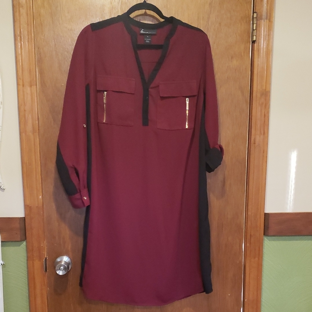 Lane Bryant Burgundy and Black Long Sleeve Dress Size 16